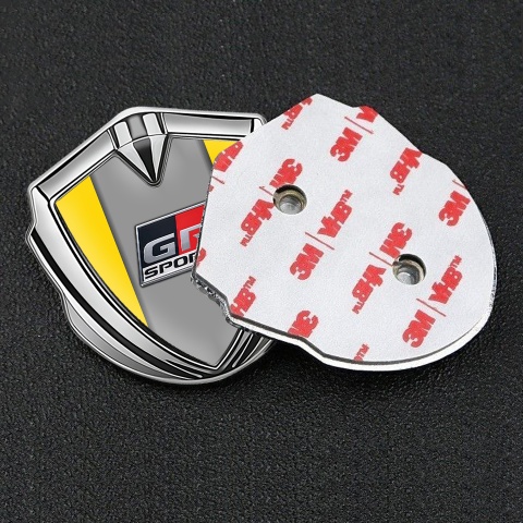 Toyota GR Trunk Emblem Badge Silver Yellow Frame Grey Center Design