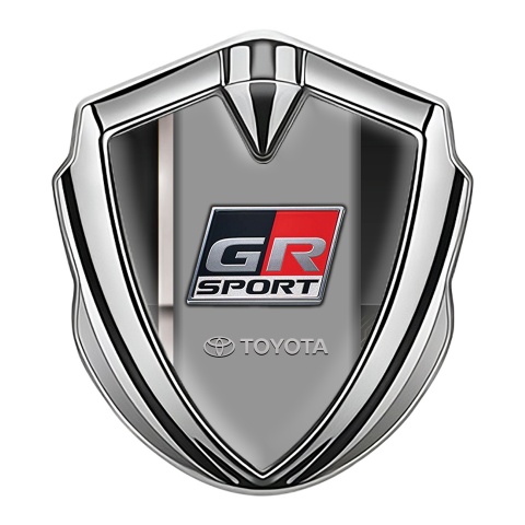 Toyota GR Emblem Car Badge Silver Modern Base White Stripe Sport Motif