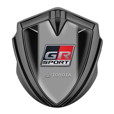 Toyota GR Emblem Badge Self Adhesive Graphite Black Mesh Chrome Fragments