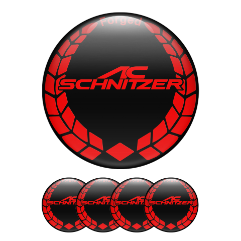 BMW AC Schnitzer Silicone Domed Stickers Wheel Center Cap Black Red