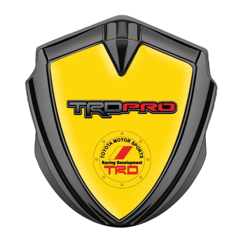 Toyota TRD Metal Emblem Self Adhesive Graphite Yellow Back Circle Design