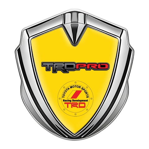 Toyota TRD Metal Emblem Self Adhesive Silver Yellow Back Circle Design