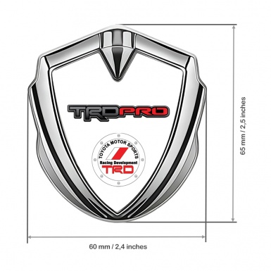 Toyota TRD Metal 3D Domed Emblem Silver White Base Round Sport Logo