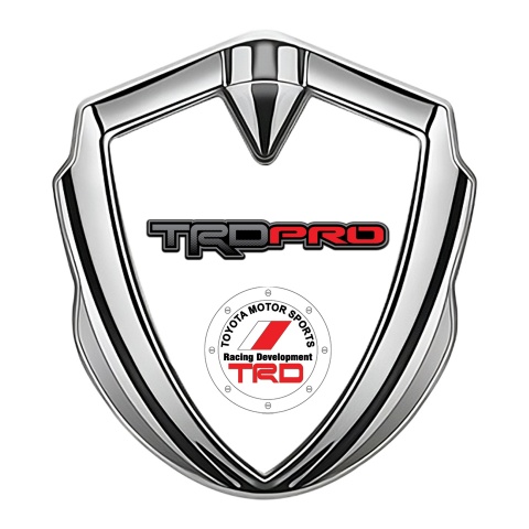 Toyota TRD Metal 3D Domed Emblem Silver White Base Round Sport Logo
