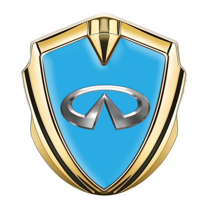 Infiniti Emblem Fender Badge Gold Sky Blue Base Chromatic Effect Design