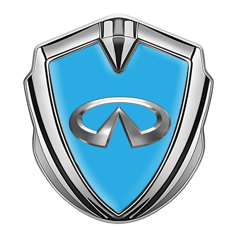 Infiniti Emblem Fender Badge Silver Sky Blue Base Chromatic Effect Design
