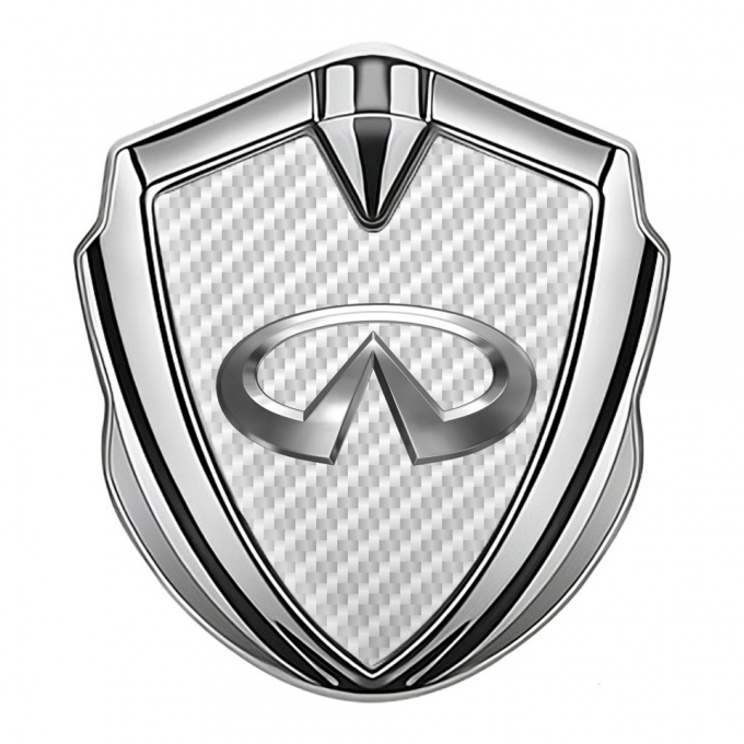 Infiniti Emblem Self Adhesive Silver White Carbon Chrome Logo Effect