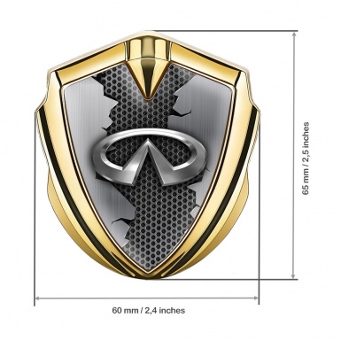 Infiniti Trunk Emblem Badge Gold Hex Base Cracked Aluminum Panel