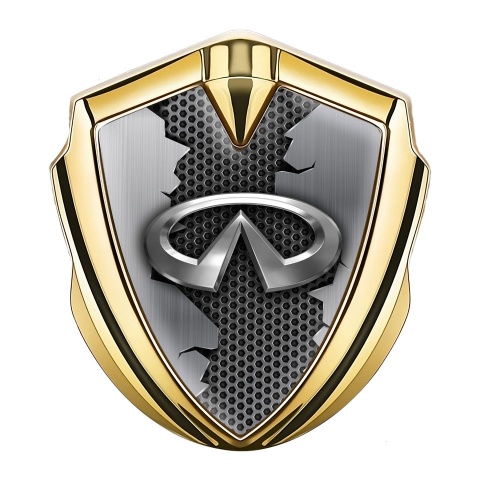 Infiniti Trunk Emblem Badge Gold Hex Base Cracked Aluminum Panel