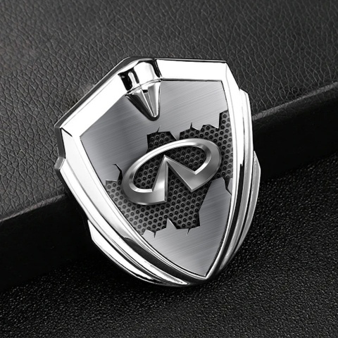 Infiniti Trunk Emblem Badge Silver Hex Base Cracked Aluminum Panel