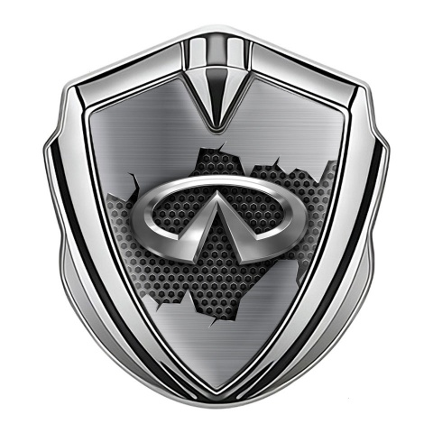 Infiniti Emblem Car Badge Silver Broken Shield Effect Chrome Logo