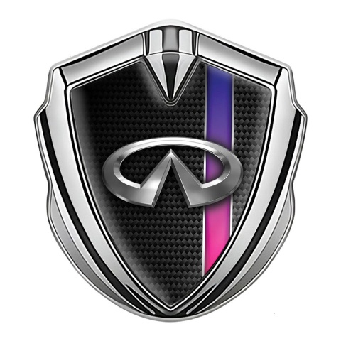 Infiniti Emblem Fender Badge Silver Dark Carbon Purple Gradient Stripe