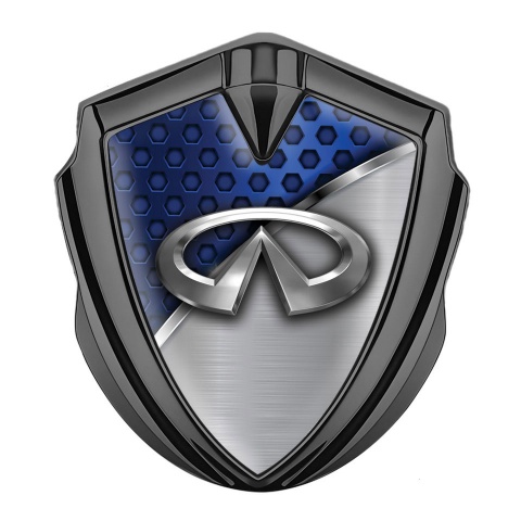 Infiniti Emblem Car Badge Graphite Blue Honeycomb Chrome Lath Edition