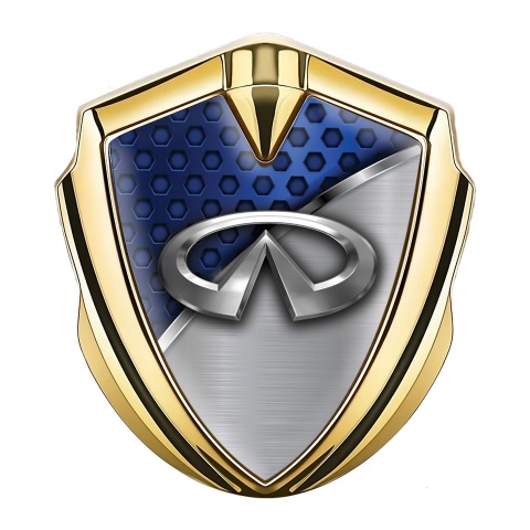 Infiniti Emblem Car Badge Gold Blue Honeycomb Chrome Lath Edition