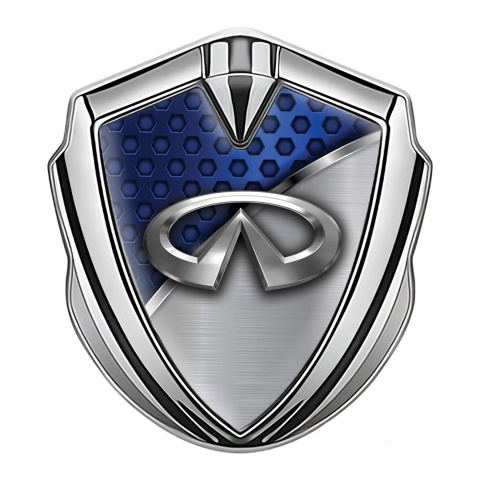 Infiniti Emblem Car Badge Silver Blue Honeycomb Chrome Lath Edition
