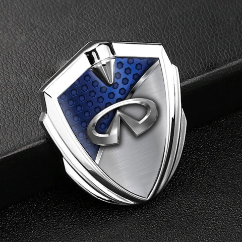 Infiniti Emblem Car Badge Silver Blue Honeycomb Chrome Lath Edition