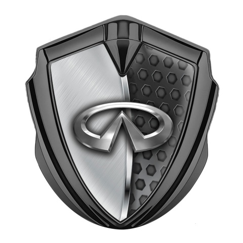 Infiniti Emblem Fender Badge Graphite Half Hex Chrome Line Edition