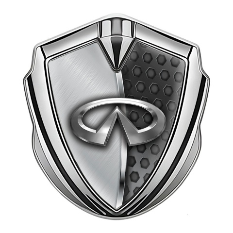 Infiniti Emblem Fender Badge Silver Half Hex Chrome Line Edition