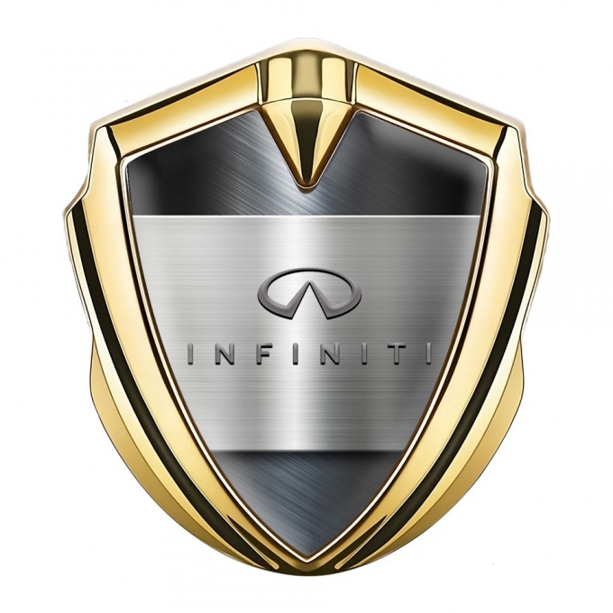 Infiniti Trunk Emblem Badge Gold Steel Plaque Fine Grey Characters