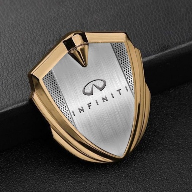 Infiniti Emblem Car Badge Gold Metal Grate Brushed Aluminum Design