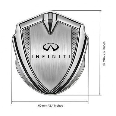 Infiniti Bodyside Domed Emblem Silver Brushed Metal Black Logo Design