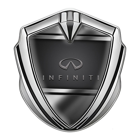 Infiniti Emblem Fender Badge Silver Black Metallic Frame Classic Logo