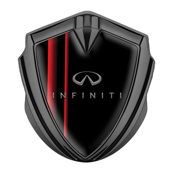 Infiniti Trunk Emblem Badge Graphite Black Background Red Gradient Stripes