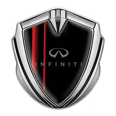 Infiniti Trunk Emblem Badge Silver Black Background Red Gradient Stripes