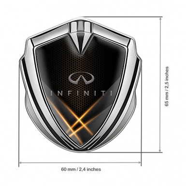 Infiniti Metal 3D Domed Emblem Silver Orange Hex Light Strokes Effect