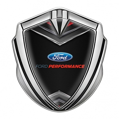 Ford Emblem Trunk Badge Silver Dark Mesh Crest Performance Edition