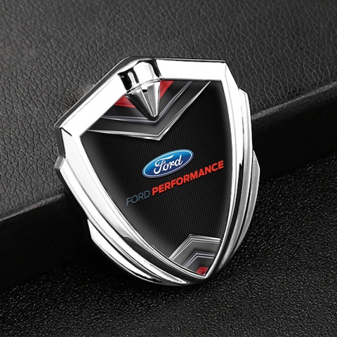 Ford Emblem Trunk Badge Silver Dark Mesh Crest Performance Edition
