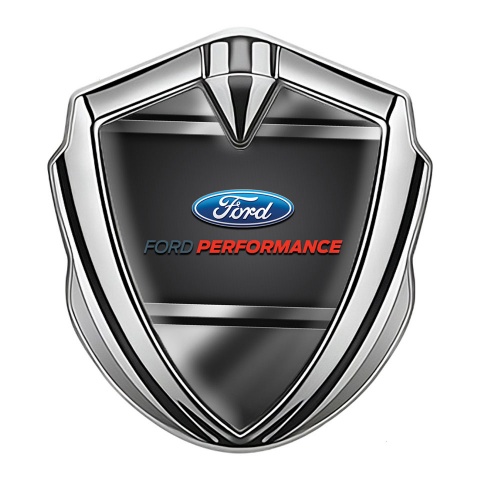 Ford Bodyside Domed Emblem Silver Gradient Frame Red Characters