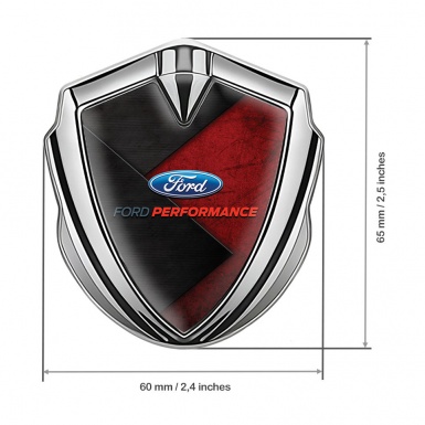 Ford Emblem Fender Badge Silver Red Charcoal Base Performance Motif