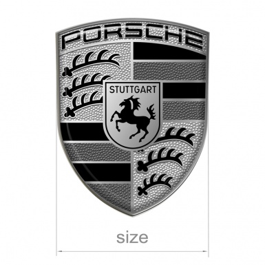 Porsche Emblem 3D Gel Silicone Sticker Domed Black White