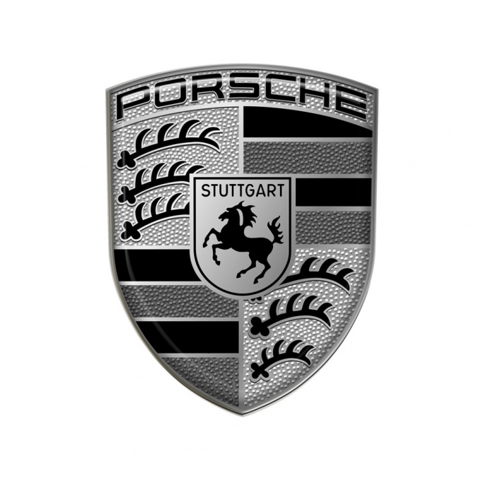 Porsche Emblem 3D Gel Silicone Sticker Domed Black White, Domed Emblems, Stickers