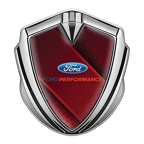 Ford Emblem Trunk Badge Silver Red Ribbon Performance Edition