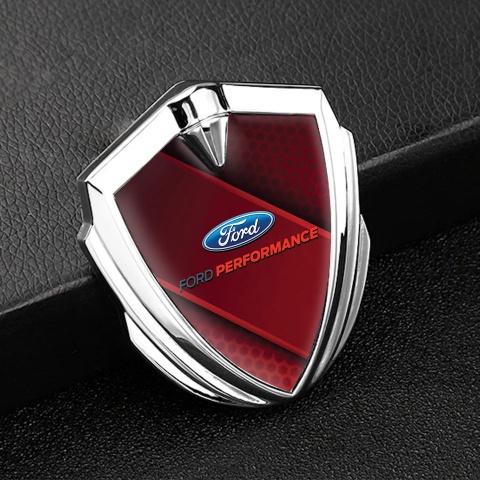 Ford Emblem Trunk Badge Silver Red Ribbon Performance Edition
