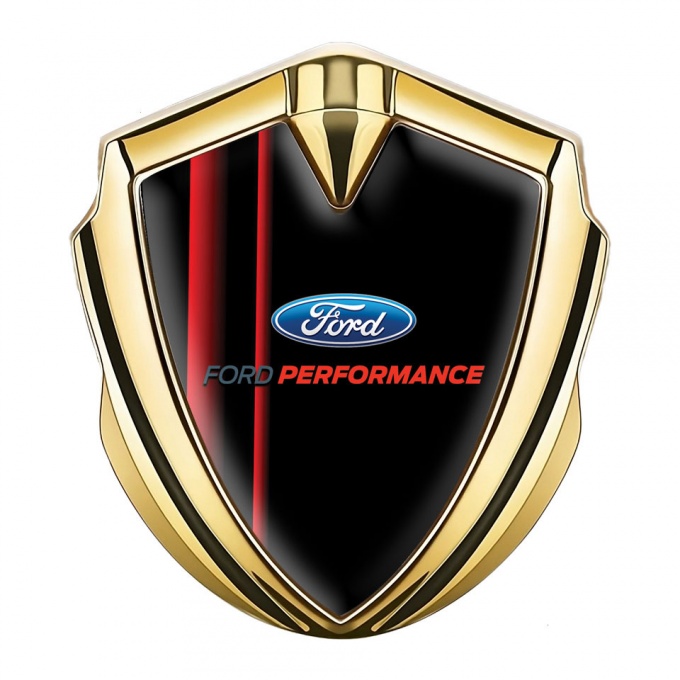 Ford Metal 3D Domed Emblem Gold Black Background Crimson Stirpes