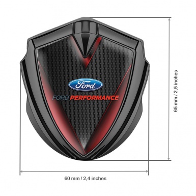 Ford Emblem Fender Badge Graphite Dark Grate Red Details Oval Logo