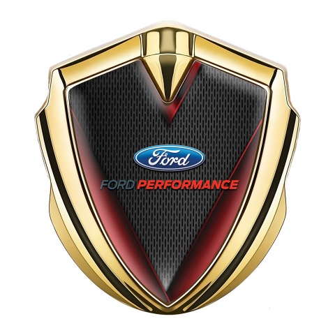 Ford Emblem Fender Badge Gold Dark Grate Red Details Oval Logo