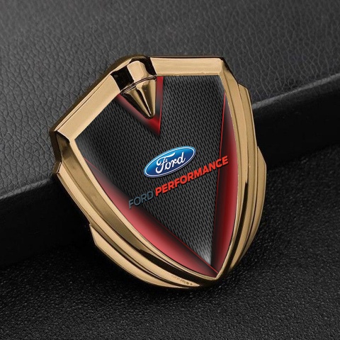 Ford Emblem Fender Badge Gold Dark Grate Red Details Oval Logo