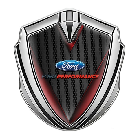 Ford Emblem Fender Badge Silver Dark Grate Red Details Oval Logo