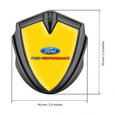 Ford Metal 3D Domed Emblem Graphite Yellow Background Performance Logo