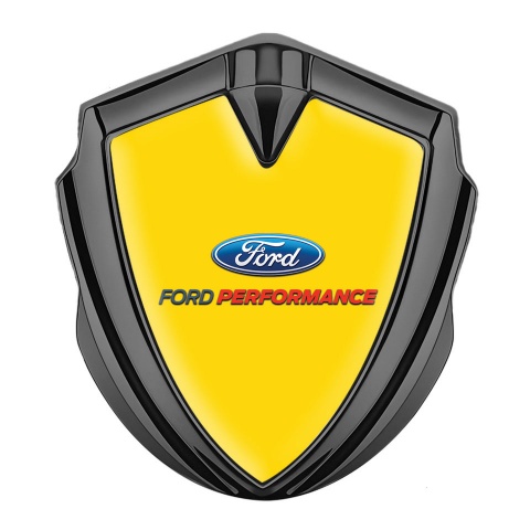 Ford Metal 3D Domed Emblem Graphite Yellow Background Performance Logo