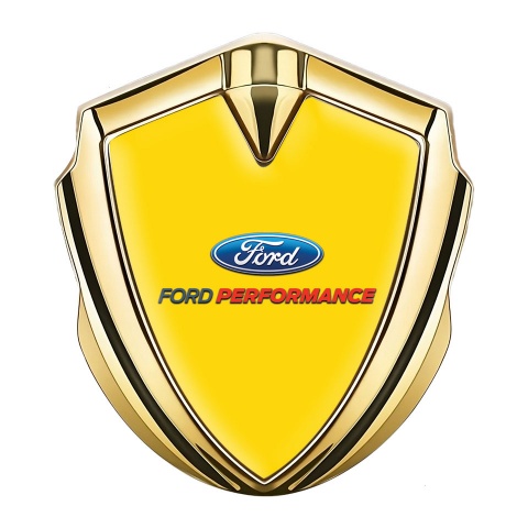 Ford Metal 3D Domed Emblem Gold Yellow Background Performance Logo