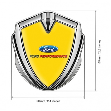 Ford Metal 3D Domed Emblem Silver Yellow Background Performance Logo