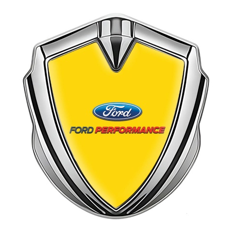 Ford Metal 3D Domed Emblem Silver Yellow Background Performance Logo