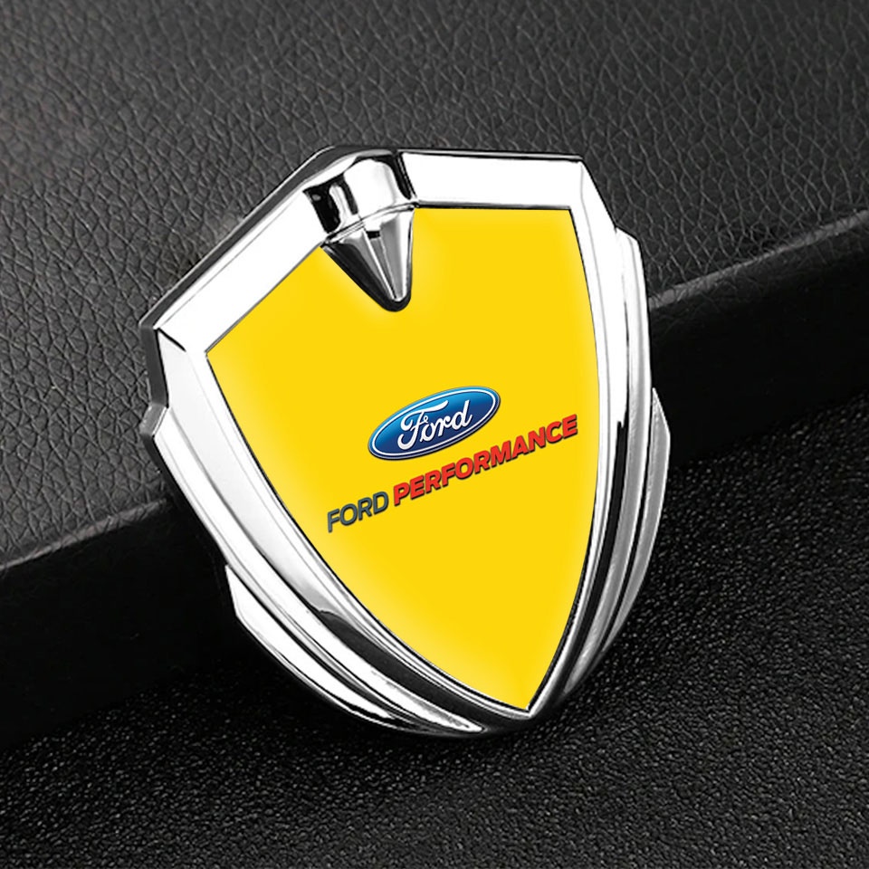 Ford Metal 3D Domed Emblem Silver Yellow Background Performance Logo ...