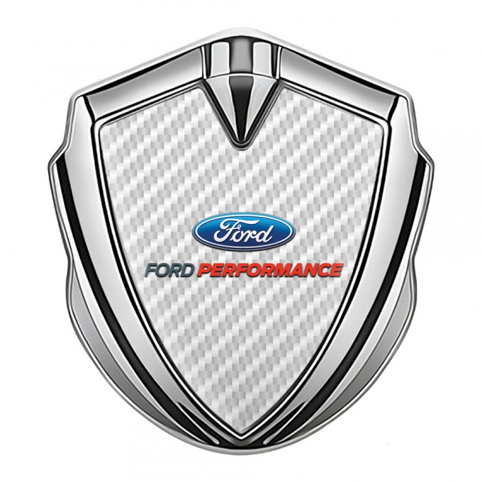 Ford Emblem Fender Badge Silver White Carbon Classic Oval Logo