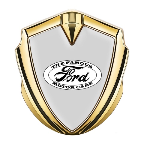 Ford Bodyside Domed Emblem Gold Moon Grey Vintage Logo Design